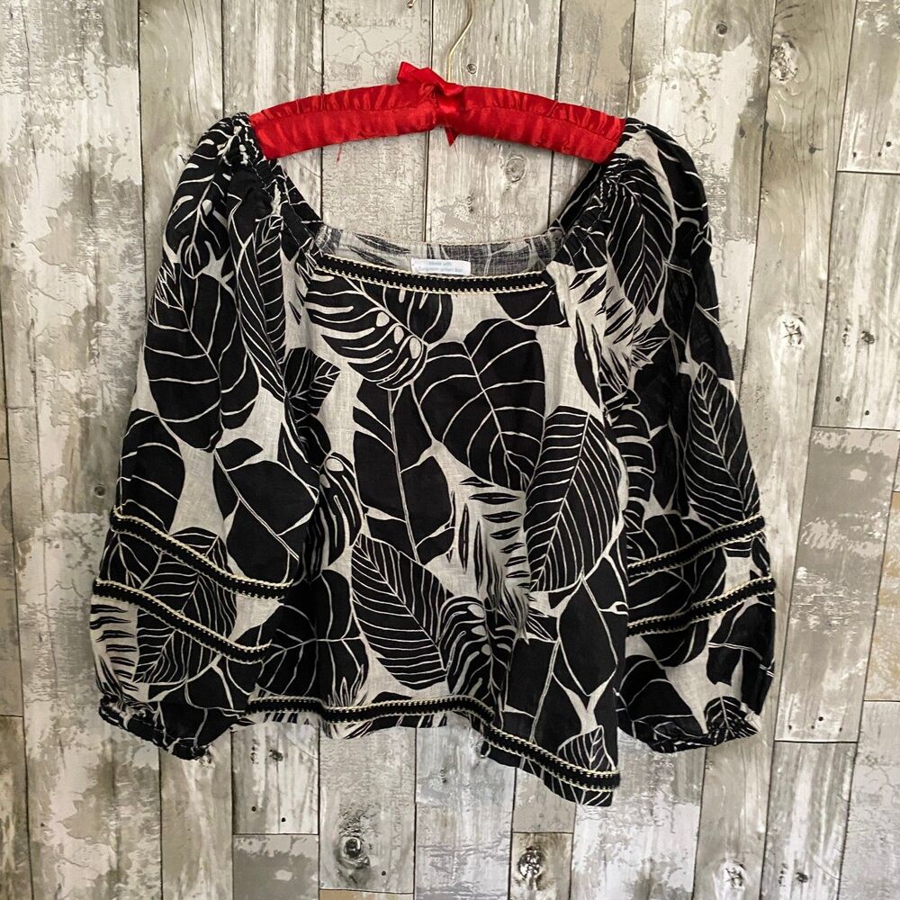 Cynthia Rowley 100% linen black and white floral print crop top M